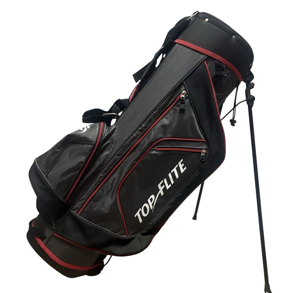 Top Flite Golf Carry Stand Bag Lightweight Black Red 6 Way Divider Dual Strap